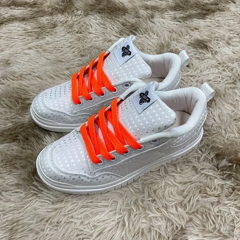 Large size 48, thick shoelaces, small decorations, cute little white shoes, daily wear, outdoor sports shoes, thick shoes, tongu