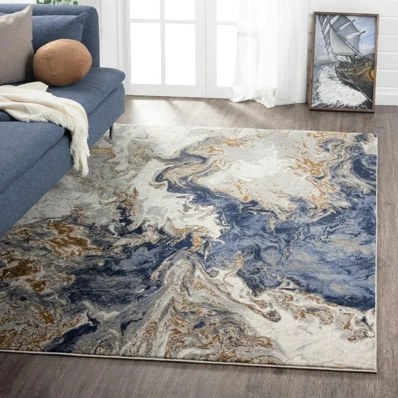 

VIKAMA Marble texture living room carpet light luxury high-end bedroom bedside rug abstract style coffee table floor mat