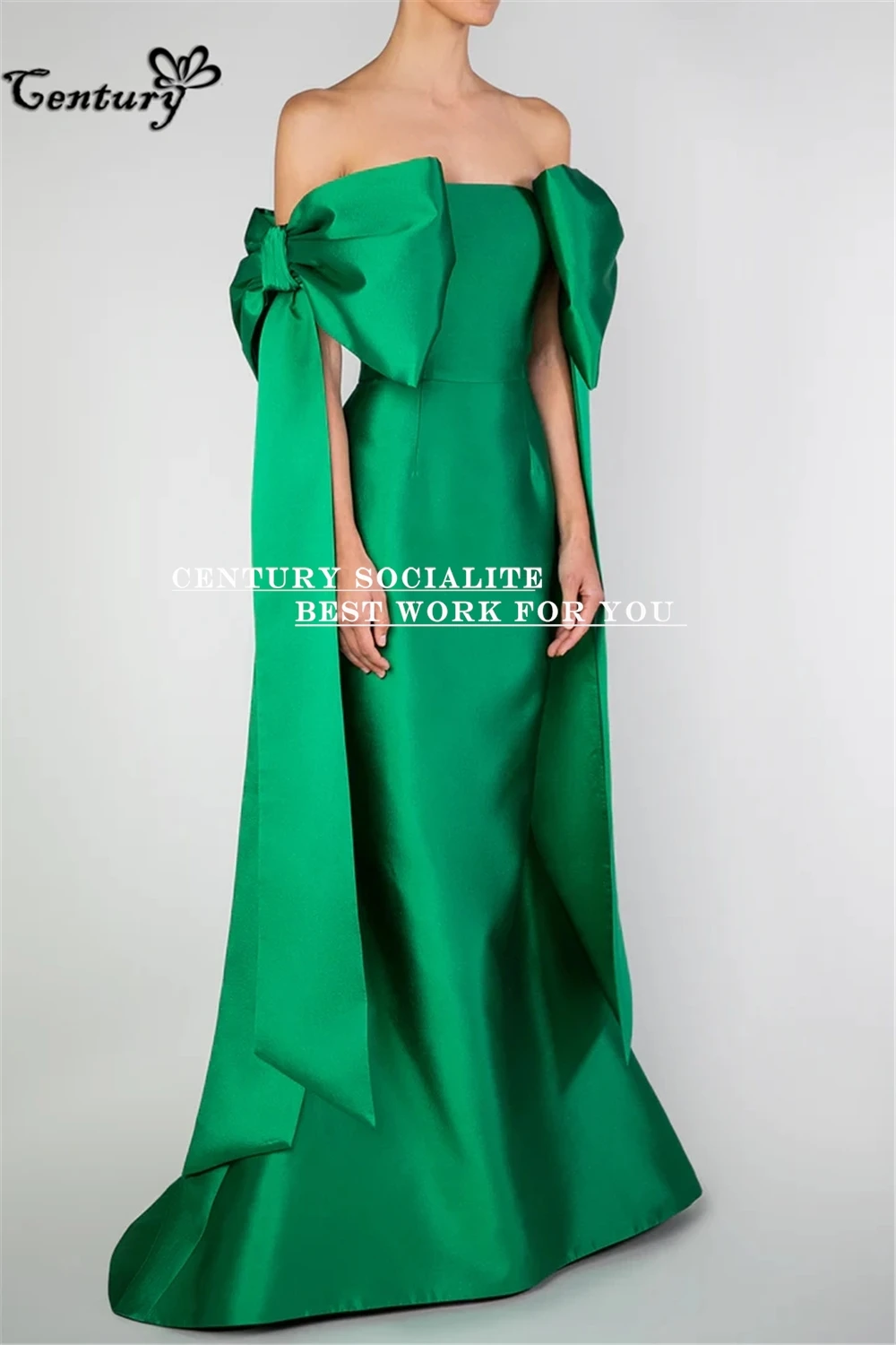 Green Saudi Arabic Prom Dress Mermaid Evening Gowns with Bow Off Shoulder Dubai Formal Occasion Dress Women Customized