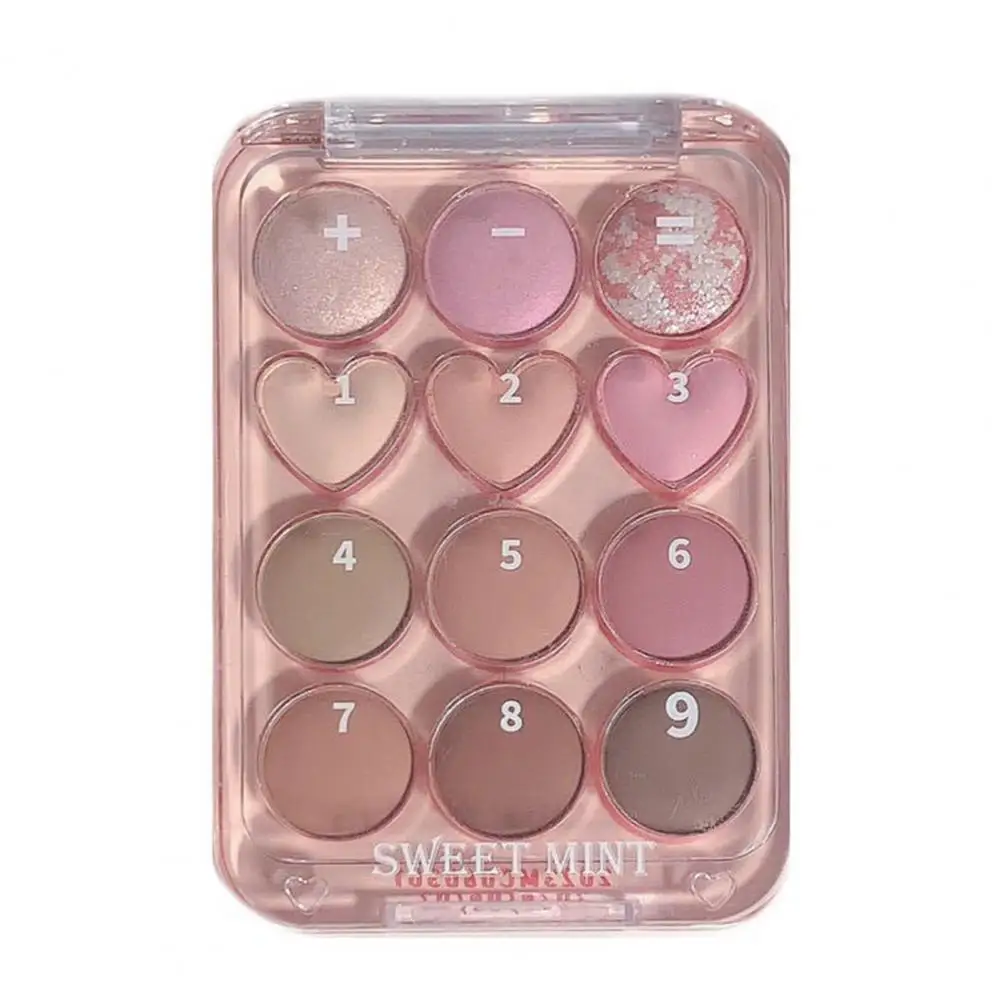 Eyeshadow Powder Heart Shape Eyeshadow Palette with 12 Colors Matt Shiny Sequin Texture High Pigment Eye Makeup Supplies Smooth