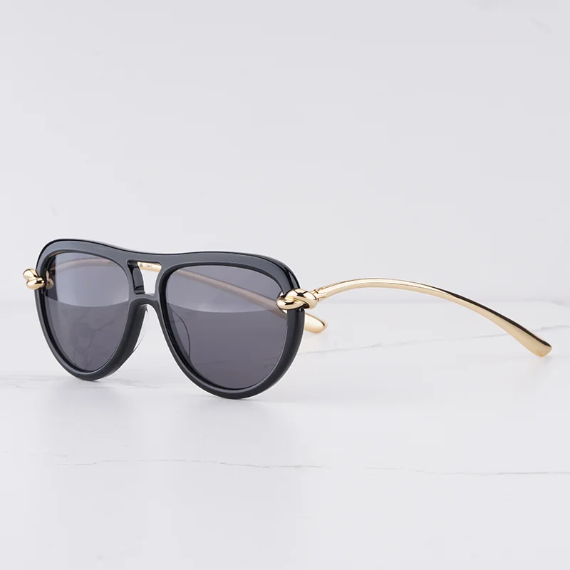 

KIZN Luxury Craft Black Gold Pilot Sunglasses for Women INS Fashion Original Top Quality Double Bridge Alloy Solar Glasses Femal