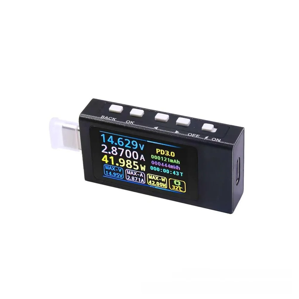 Power Meter Tester for PD3.0 For QC3.0 Protocol Analysis Real-Time Display of Voltage Current Power Compact Aluminum Design