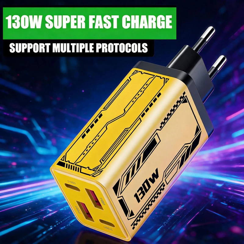 130W Type C PD Universal Charger 4-in-1 Charging Phone Power Adapter EU/US/UK Plug Charge Wall Charger For iPhone Samsung Xiaomi