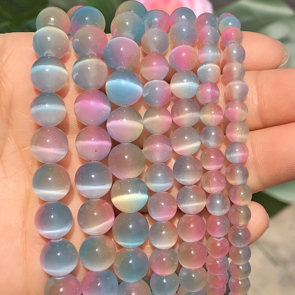5strands 6mm Natural Pastel Gradient Cat's Eye Stone Round Beads for Jewelry Making DIY Bracelets Necklaces15 Inches