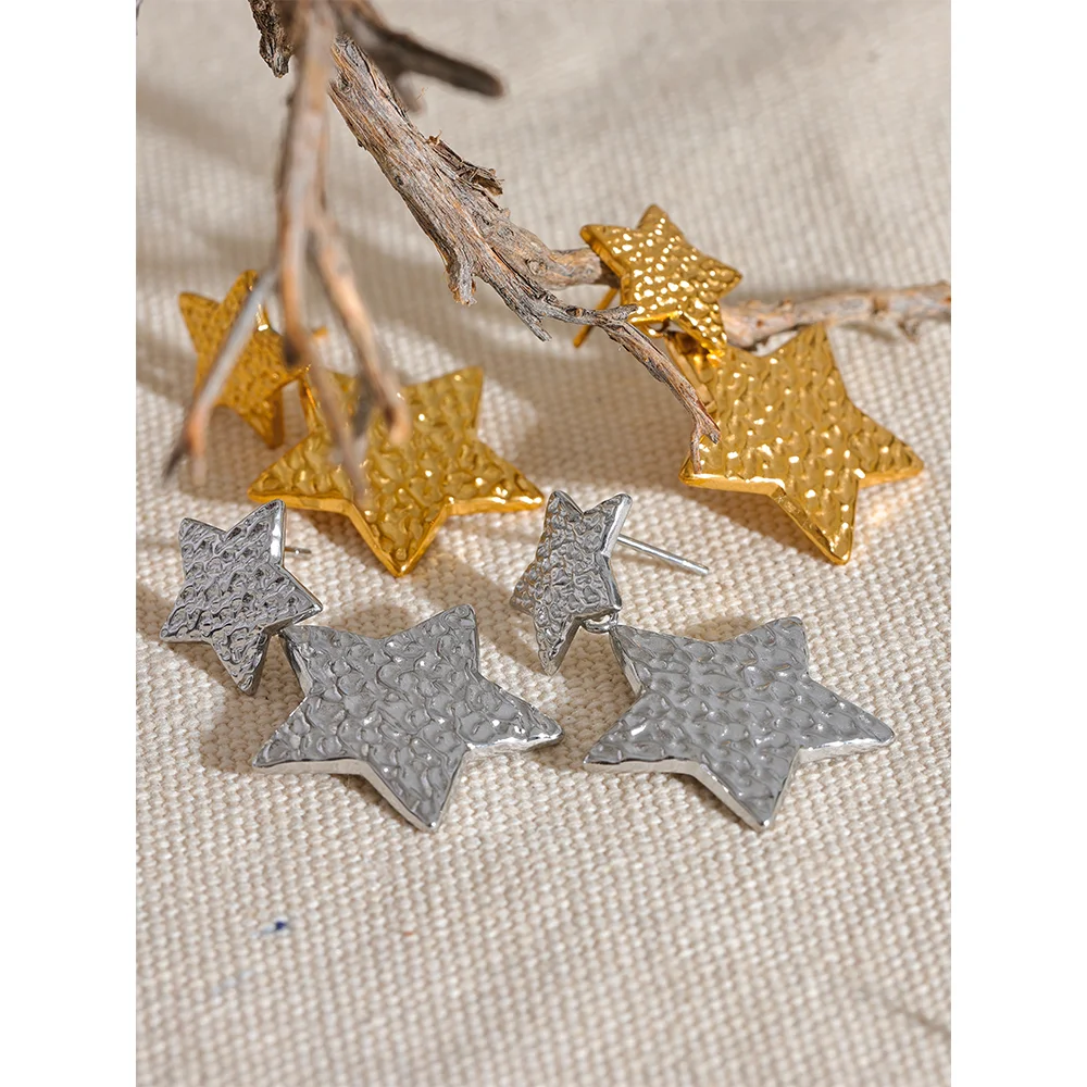 Yhpup New Stainless Steel Pentagram Star Dangle Earrings Bijoux Women Simple Metal Rust Proof Trendy Daily Gold Color Jewelry