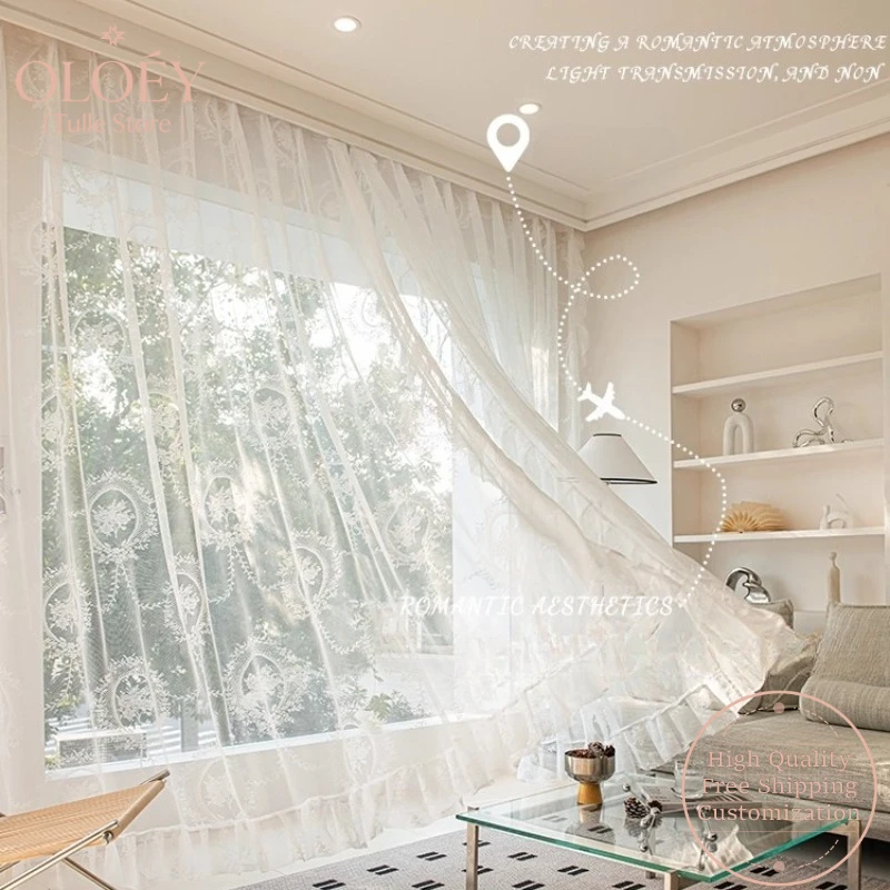 

French Lace Luxury Tulle Curtains for Living Room Balcony Bedroom Translucent Lightweight Elegant Window Gauze Delicate Drapes