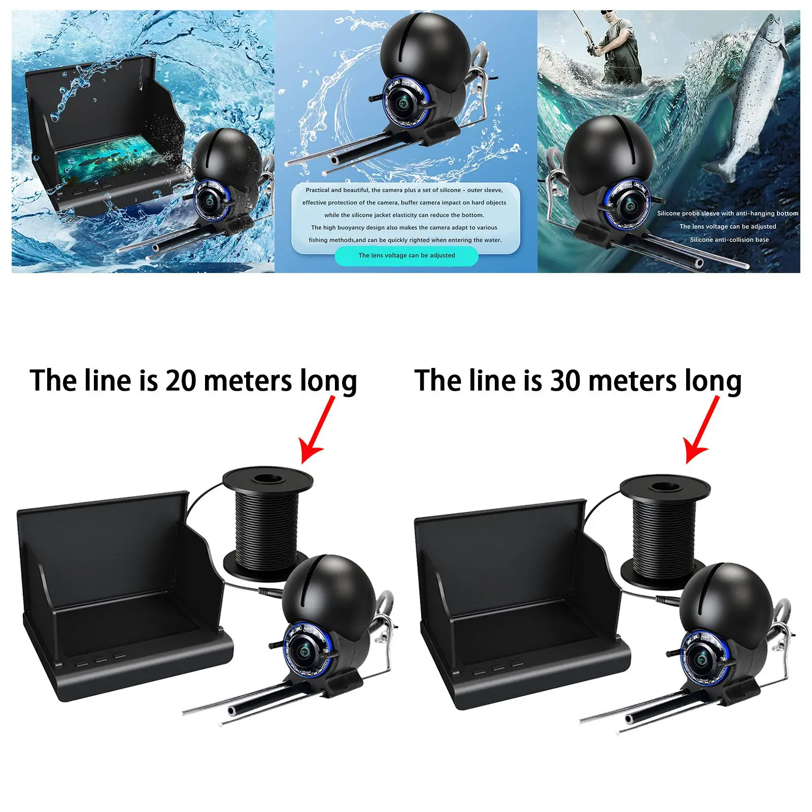 Fish Finders Underwater Fishing Camera Outdoor with Cable Fishing Gear LCD