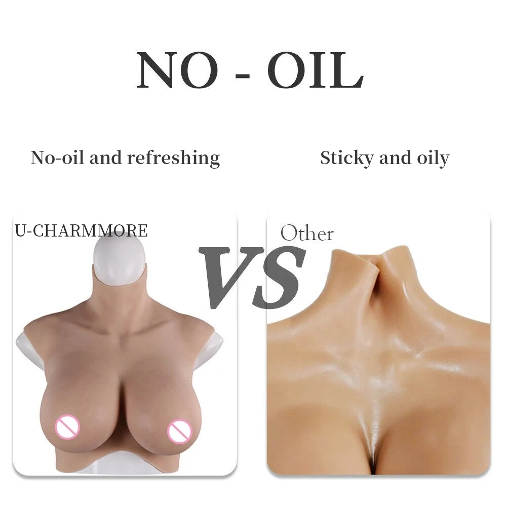 U-Charmmore 7th Generation Crossdresser No Oil Silicone Breast Form Breastplate Fake Tits Cosplay