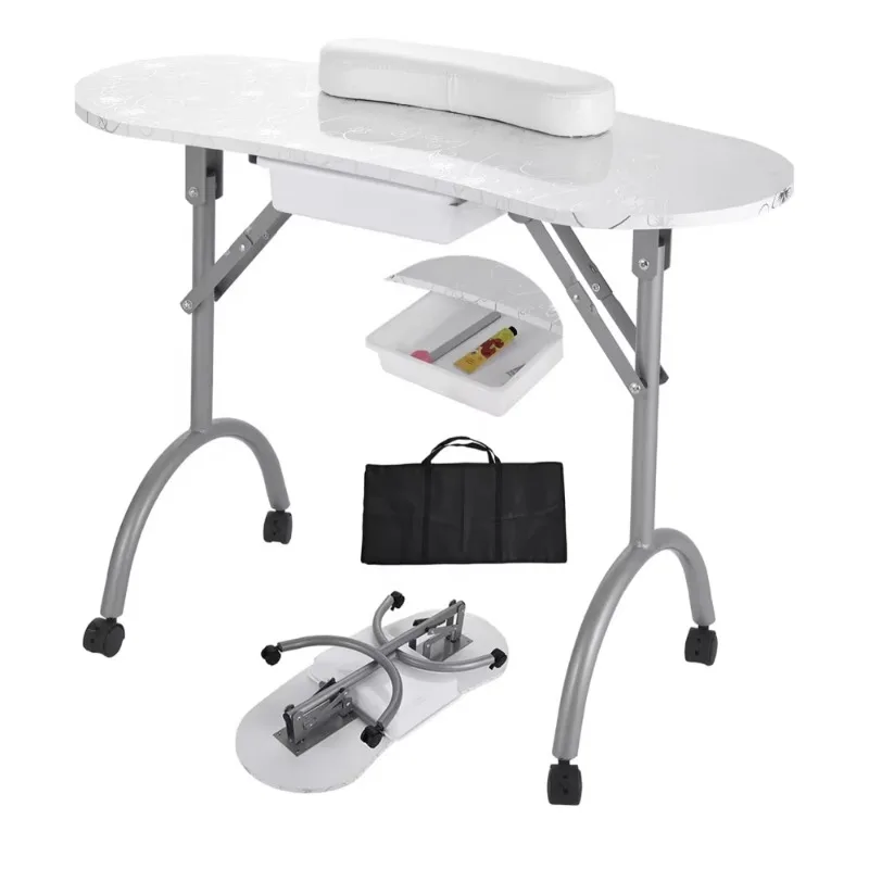 White manicure table foldable Professinal nail desk for manicure spa Folding nail table with fan and black waterproof bag