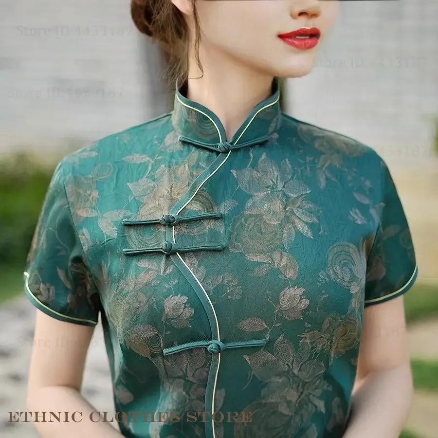 

PLUS SIZE Vintgae Classic Female Long Qipao Traditional Chinese Dress Oriental Costume Sexy Satin Jacquard Cheongsam Vestidos