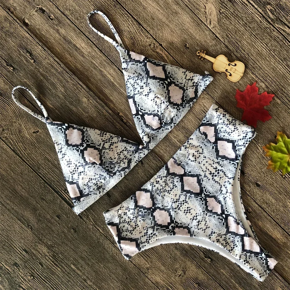 

Snake Print Sling Bikini Women Swimsuit High Waist Two Piece Bathing Suit Swimwear Triangle Micro Bikinis Beachwear Tangas Mujer
