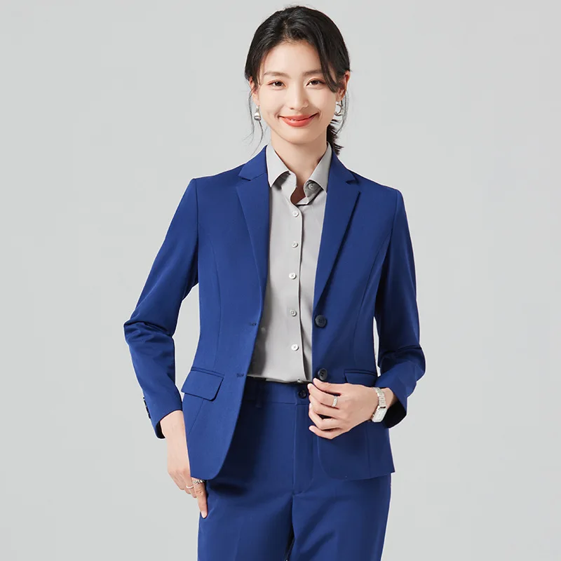 Double Buckle Business Suit Women's Suit Spring and Autumn Civil Servant Interview Formal Wear Suit Jacket Front Desk Manager Wo