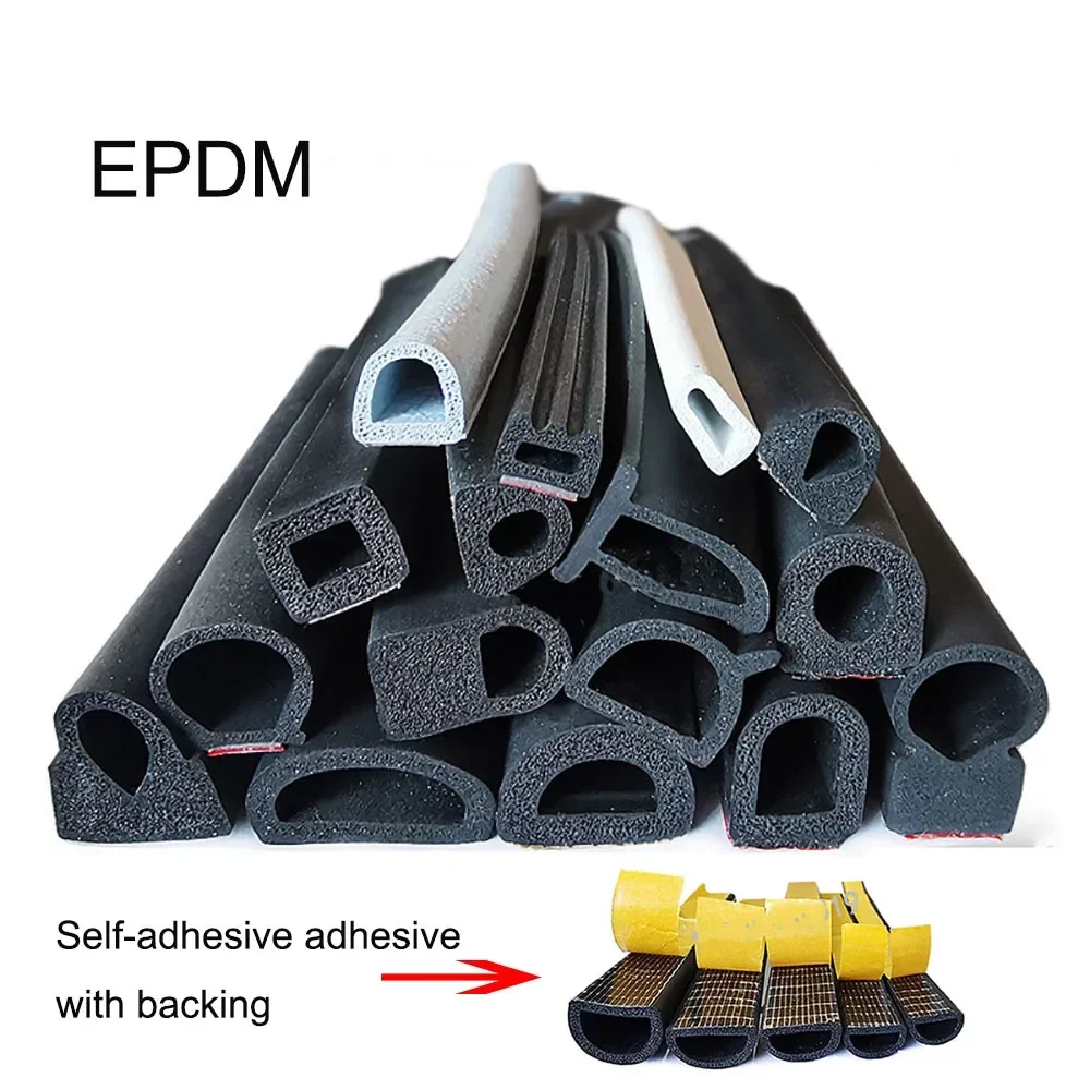 1/3/5M EPDM Self-Adhesive Door Window Sealing Strip D-Type Hollow Foam Noise Insulation Anti-Dust Car Door Universal Accessories
