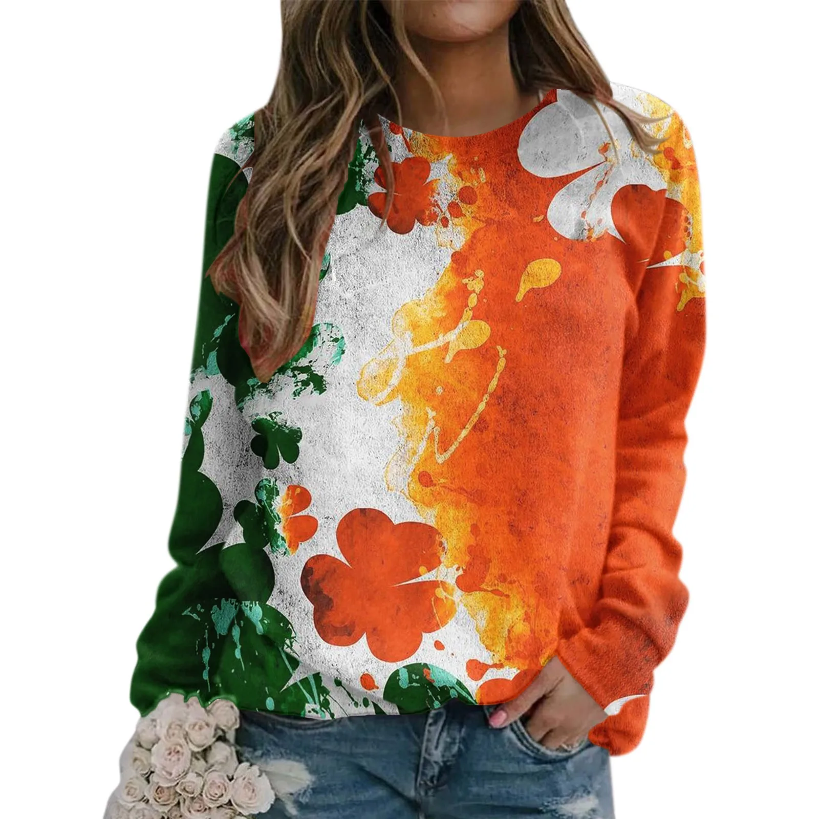 For Women Girls  St Patricks Day Print Hoodless Sweatshirt O Neck Pullover Casual Loose Party Clothes Hoodie Hooded Top Shirts