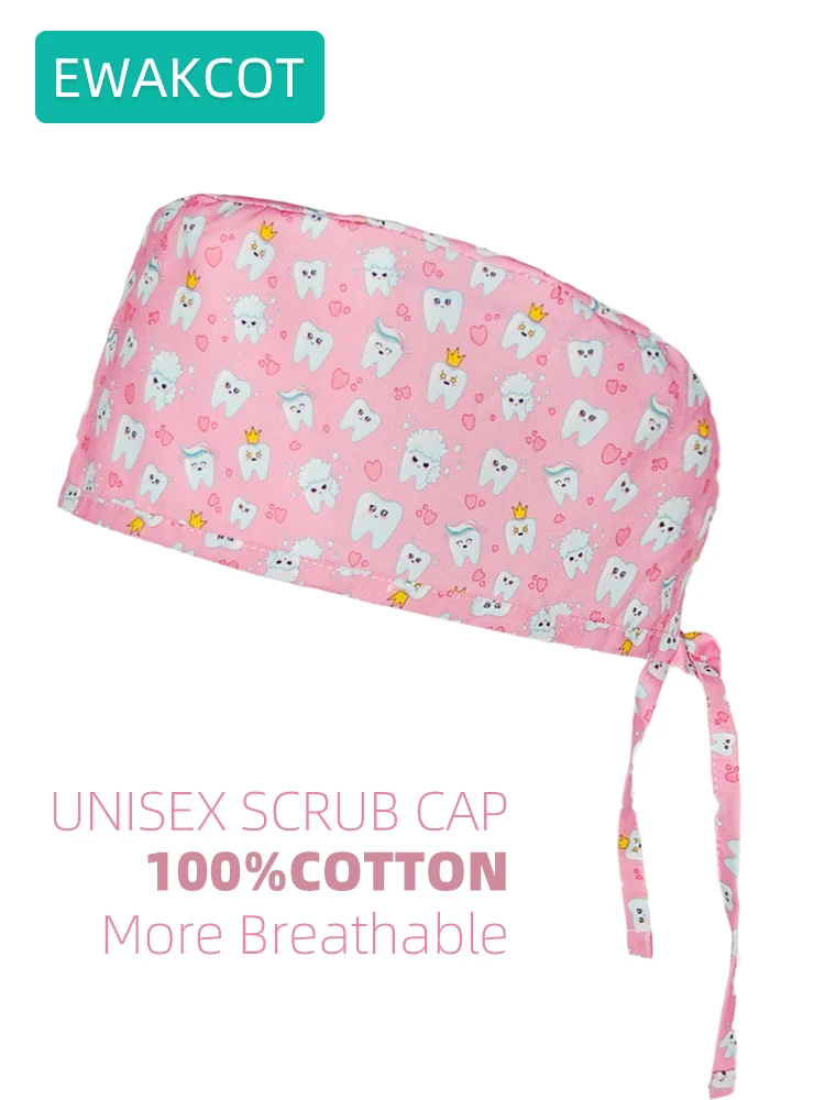 New Cute Teeth Pattern Head Cap 100% Cotton Dental Clinical Surgical Cap Female Male Medical Operating room Scrub Caps Nurse Hat