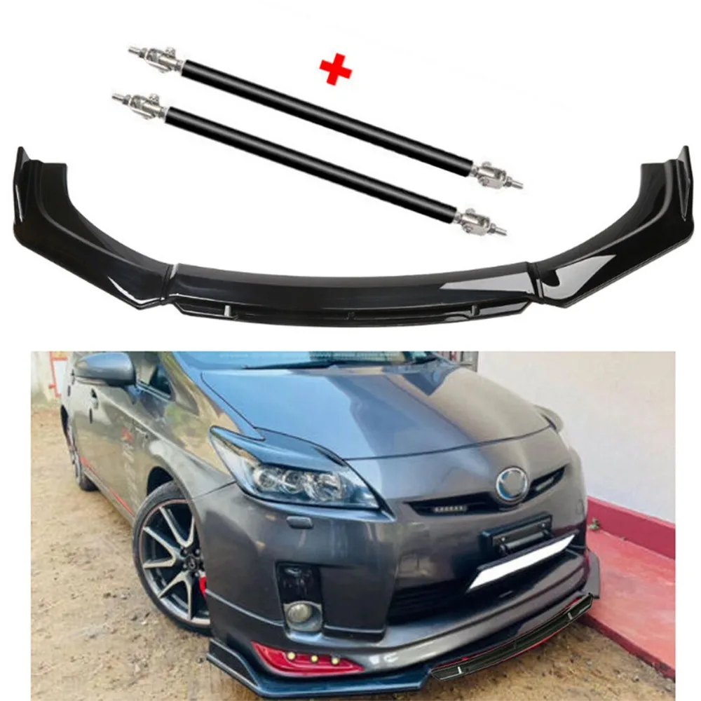 

For Toyota Prius Front Bumper Lip Spoiler Splitter BodGlossy Black Strut Rods United States