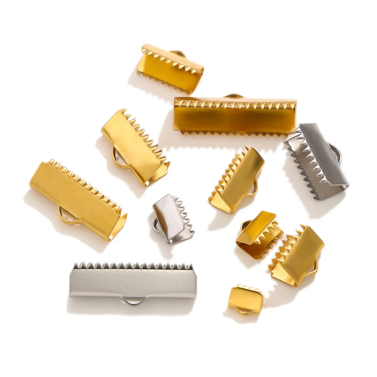 20pcs Stainless Steel Crimp Beads Cove Clasps Cord End Caps String Ribbon Leather Clip Foldover Connectors Jewelry Supplies Part