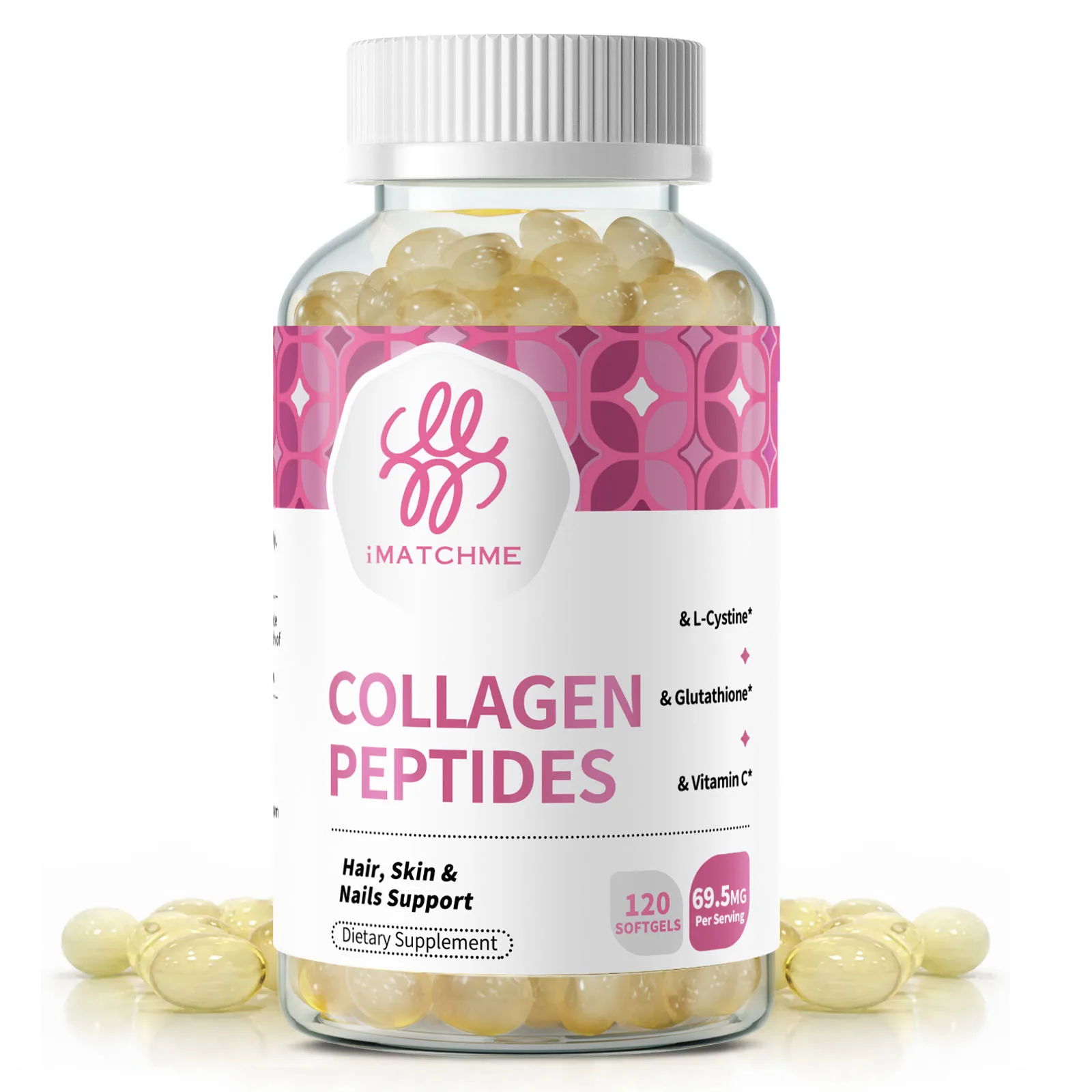 iMATCHME Collagen Peptides Capsules Glutathione for Antioxidant Supports Skin Structure Healthy Hair, Skin & Nails Support
