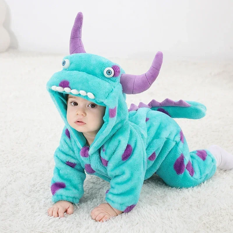 Kigurumis Baby Girls Clothes Romper Lovely Infant Baby Onesie Bodysuit Cartoon Animals Zipper Hooded Flannel Cosplay Jumpsuits