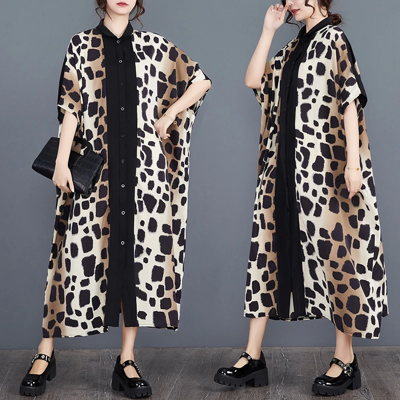 Estate Nuovo plus Size Faion Print Long irt Dr Color Blo Cardigan aperto da donna Taglia maggiorata Fibra di poliestere rotonda Ne