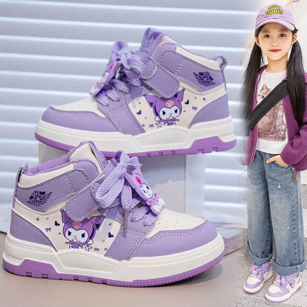 Sanrio Kuromi Girls Sneakers New Style High Top Board Shoes Ins Comfortable Cute Casual Shoes Child Fashion Outdoor Sports Shoes