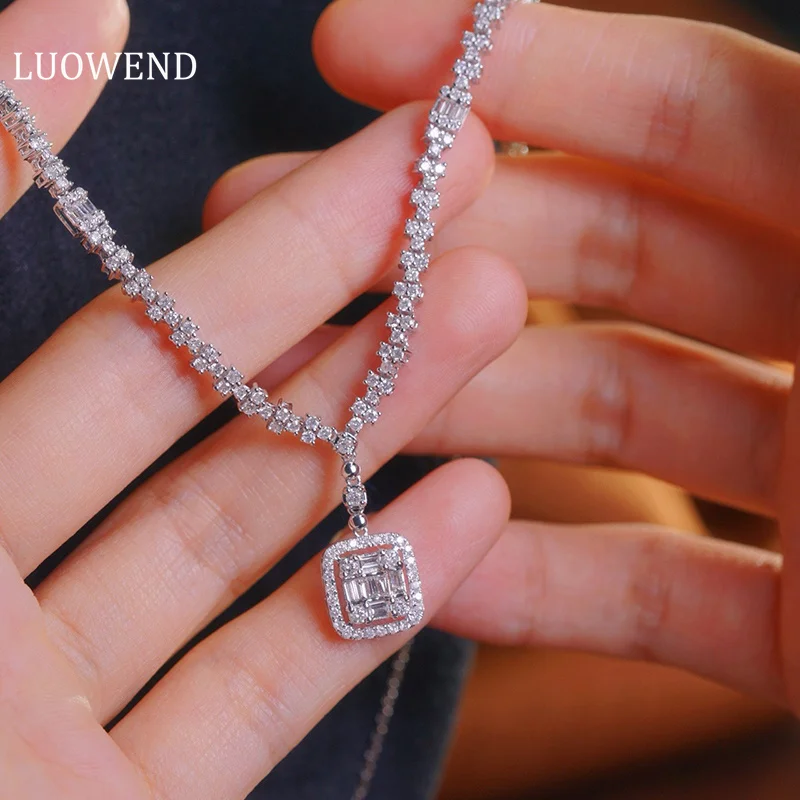 LUOWEND 100% 18K White Gold Necklace Luxury Design 2.60carat Real Natural Diamond Necklace for Women High Party Jewelry