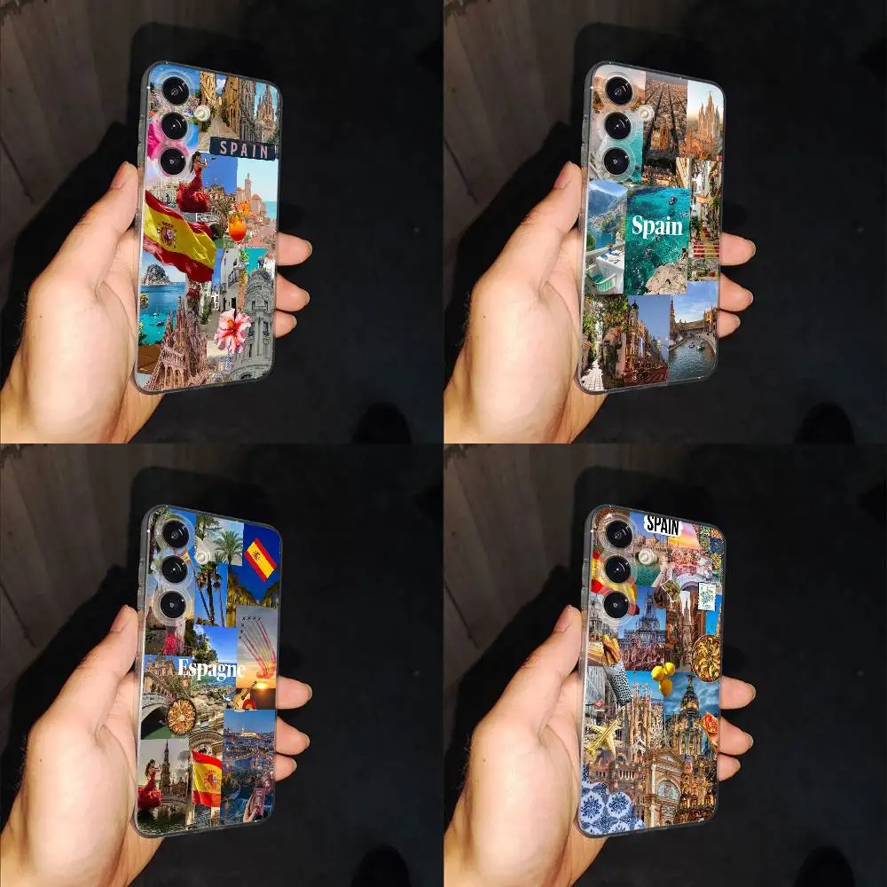 

Spain Travel COLLAGE Phone Case For Samsung S24,30,21,22,23,20 FE,lite,PIus,Ultra,5G,Note,9,10 Transparent Box