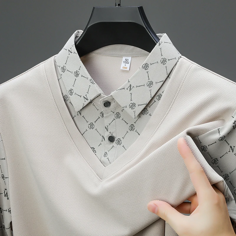 Advanced long sleeve men\'s polo shirt autumn new fashion two-piece design high-quality brand comfortable casual business T-shirt