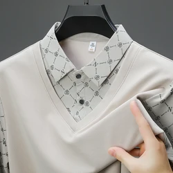 Advanced long sleeve men's polo shirt autumn new fashion two-piece design high-quality brand comfortable casual business T-shirt