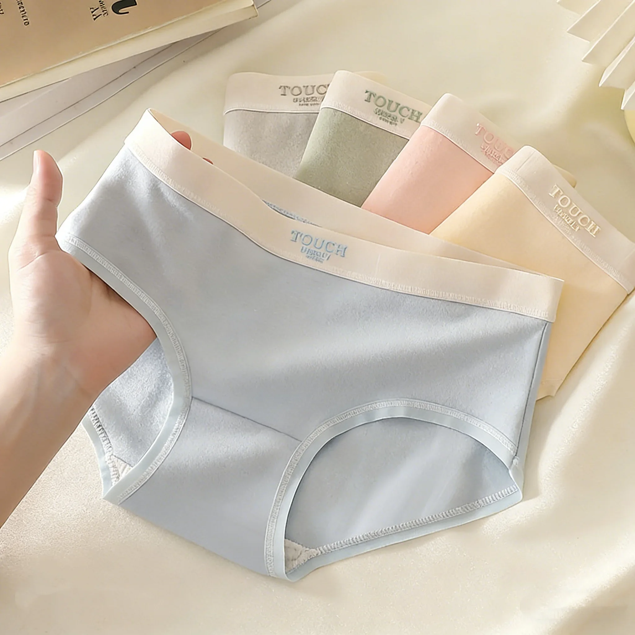 

5 шт. женских трусиков, однотонные, легкие и дышащие, с завышенной талией, хлопковые, треугольные трусики