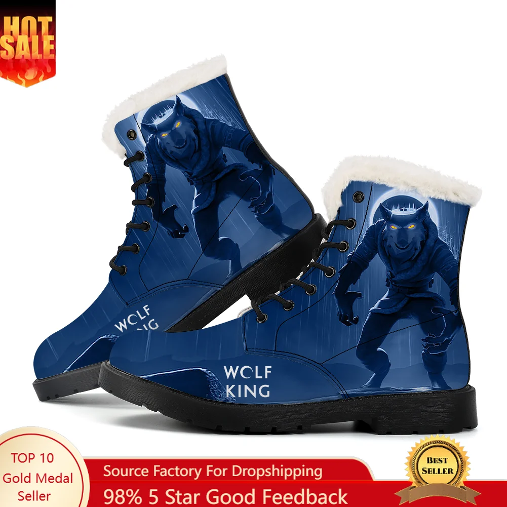 

Wolf King Plush Boot Mens Womens Teenager Casual Shoe Outdoor Warm Boot High Quality Personalized Pattern Shoe Customized Shoes