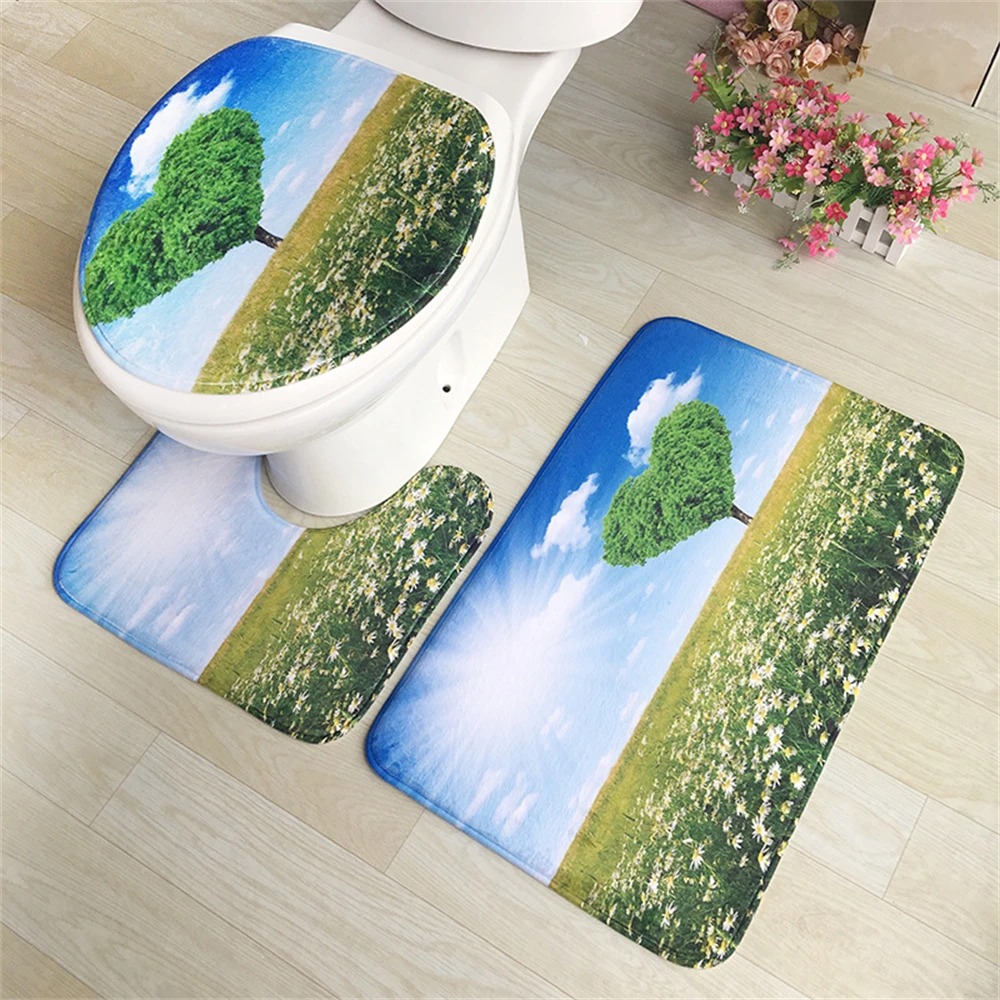 

Natural landscape Bathroom Set Bathroom non-slip Carpet Toilet Mat Foot Mat Super Soft non-slip Absorbent Bathroom Decoration