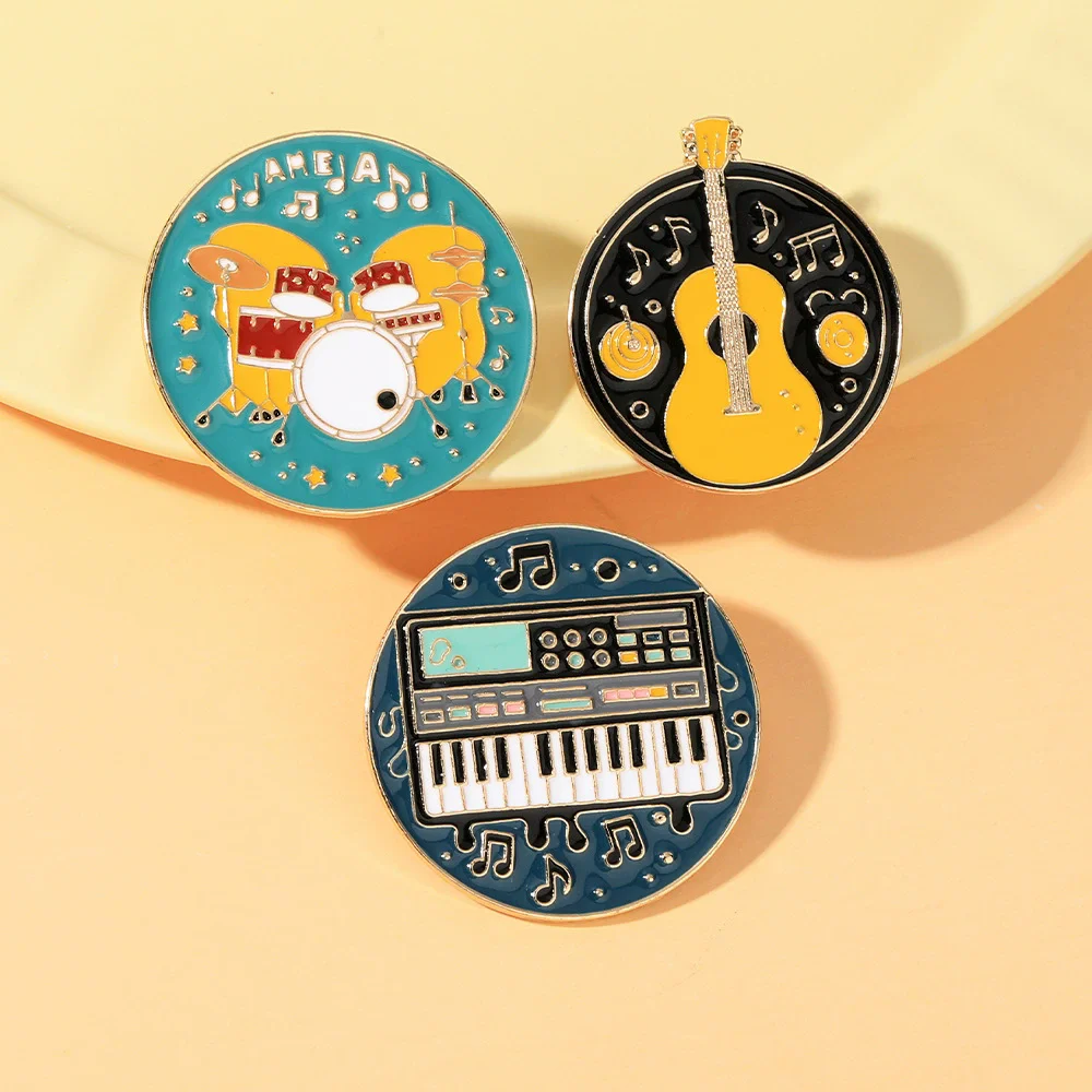 Fashionable Musical Instrument Enamel Brooch Pin Creative Personality Guitar Stand Drum Alloy Drip Oil Badge Clothing Decoration