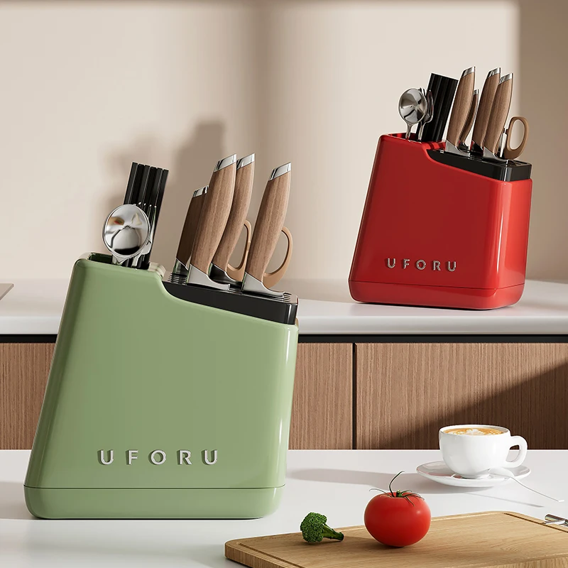 UFORU Kitchen countertop multi-functional kitchen knife and chopstick one-piece draining Chinese style plastic storage rack