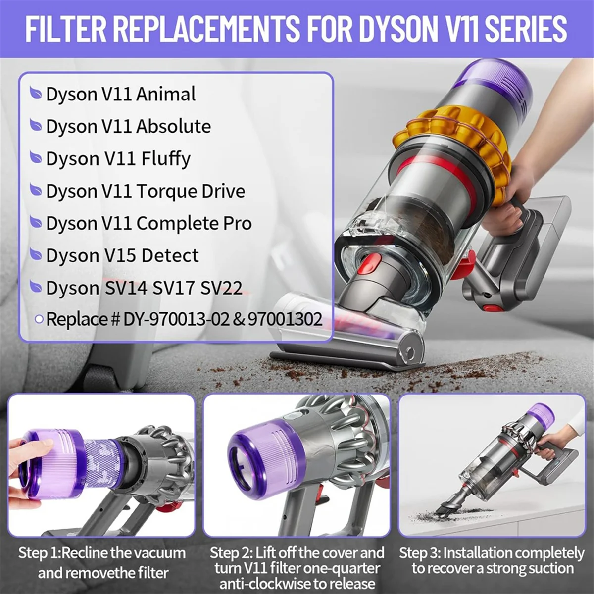 V15 SV14, SV17, SV22용 FZFZ 진공 필터, 세척 및 재사용 가능, Dy-970013-02 및 97001302, 필터 교체