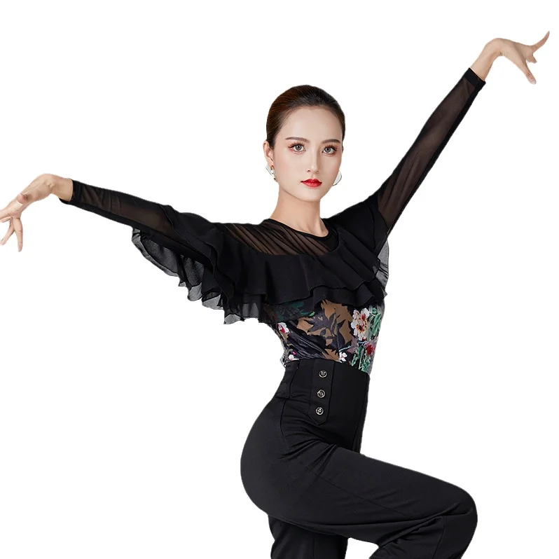 2023 Woman Latin Dance Shirt Dance Waltz Ballroom Dance Garment Performance Latin Shirts Garment Top N114