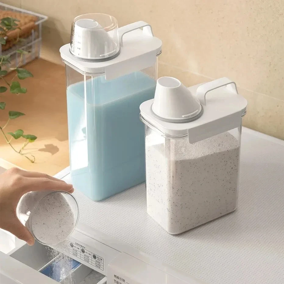 Portable Washing Powder Dispenser with Measuring Cup - Airtight Laundry Liquid Storage Jar for Convenient and Efficient Laundry