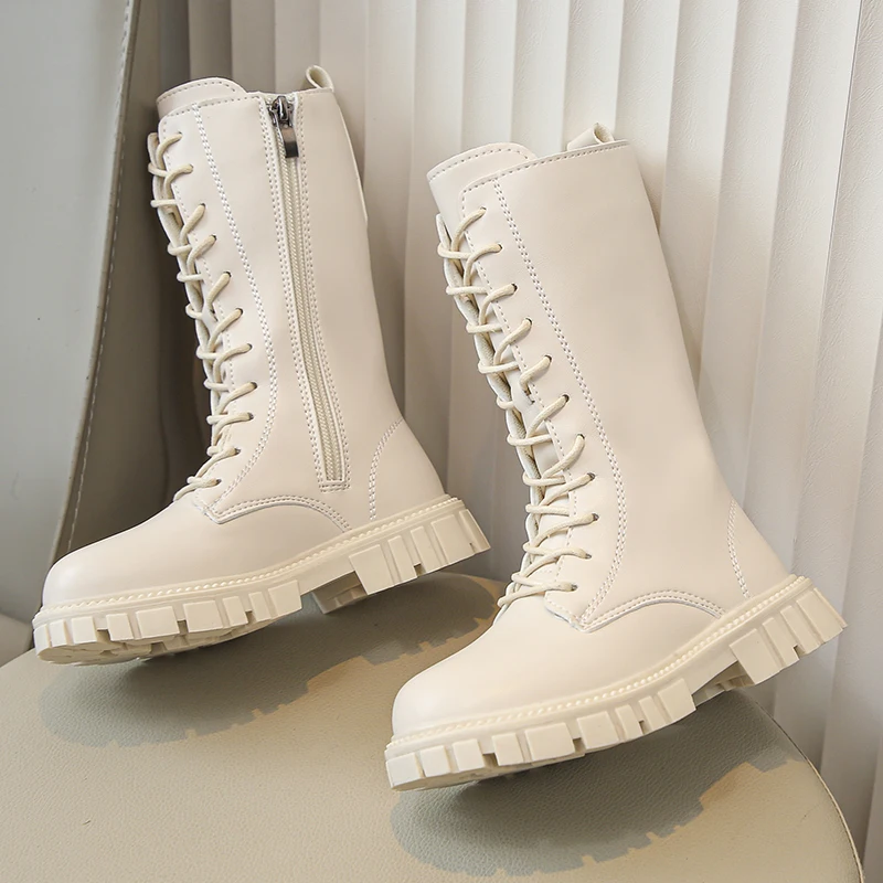 

Autumn New Girls Long Boots High Single Boots Princess Pu Leather Boots Fashion Hot Waterproof Cool All-match 27-37 Kids Shoes