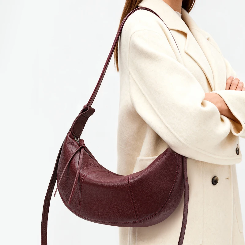Aidani Genuine Leather Crescent Underarm Bag, Minimalist High-End Style, Versatile Cowhide Crossbody Shoulder Bag for Daily
