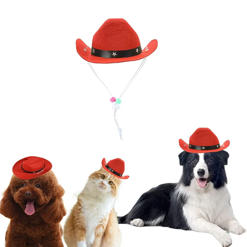 Stylish Pets Star Cowboy Hat Soft Comfortable Adjustable Straps Caps Street Parties Photo Props Supplies For Cats Dogs Polyester