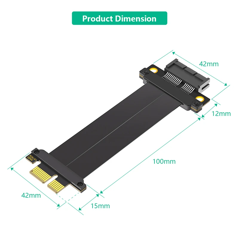 금도금 커넥터가 있는 PCIe 4.0 X1 to X1 익스텐션 케이블, 고속 PCI 익스프레스 4.0 라이저 카드 익스텐션 리본 케이블, GPU용
