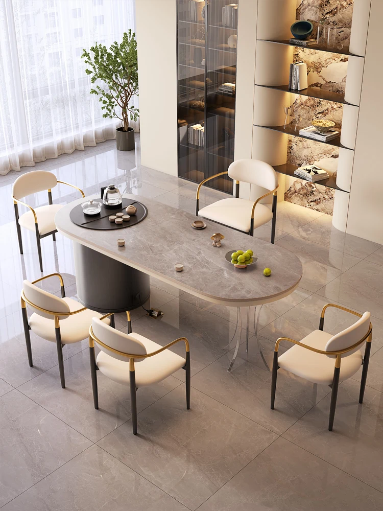 

Acrylic rock slab tea table and chair combination simple household balcony small coffee table light luxury high-end leisure tea