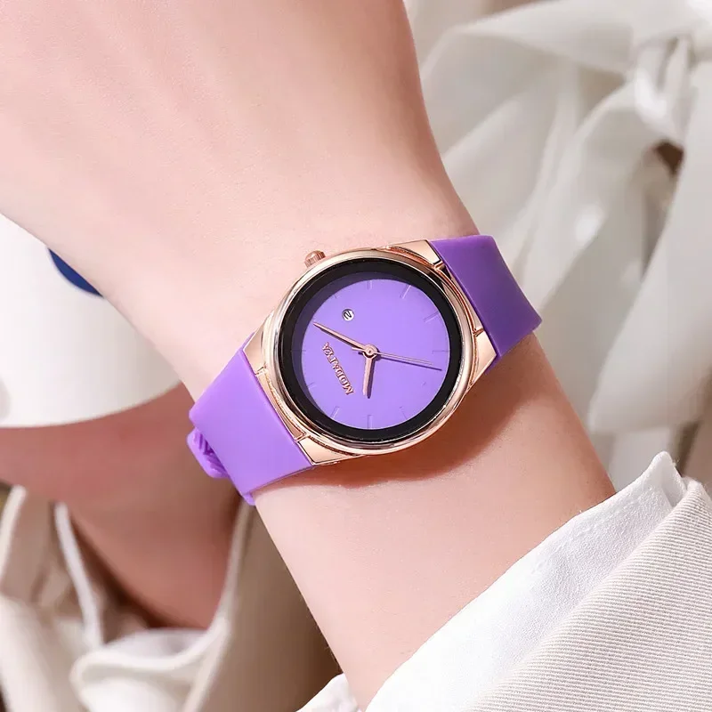 Montre à quartz avec bracelet en silicone pour femme, montre-bracelet pour étudiant, mode minimaliste, calendrier, livraison directe, nouveau