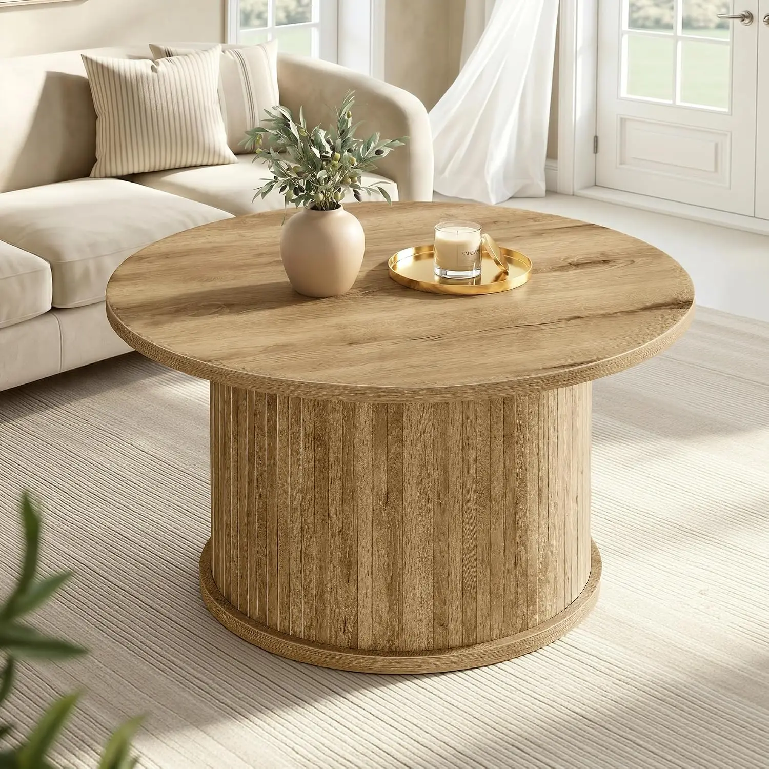 round 2 tier storage center coffee table tapered legs curved transitions charcoal gray living room easy assembly 31.5 diameter 1