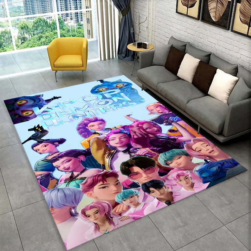 KPop D-Demon Hunters Girl Group Cartoon Non-Slip Area Rug for Living Room,Bedroom,Kid Playroom,Carpet Floor Mat Home Decor Gift