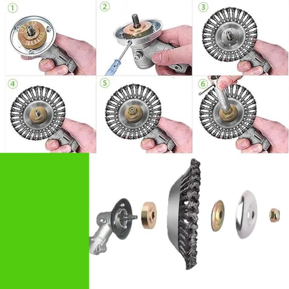 4/6/10inch Steel Wire Brush Trimmer Head Weeding Brush Head with Universal Adapter Kit Gardening Lawnmower Removal Moss Grass