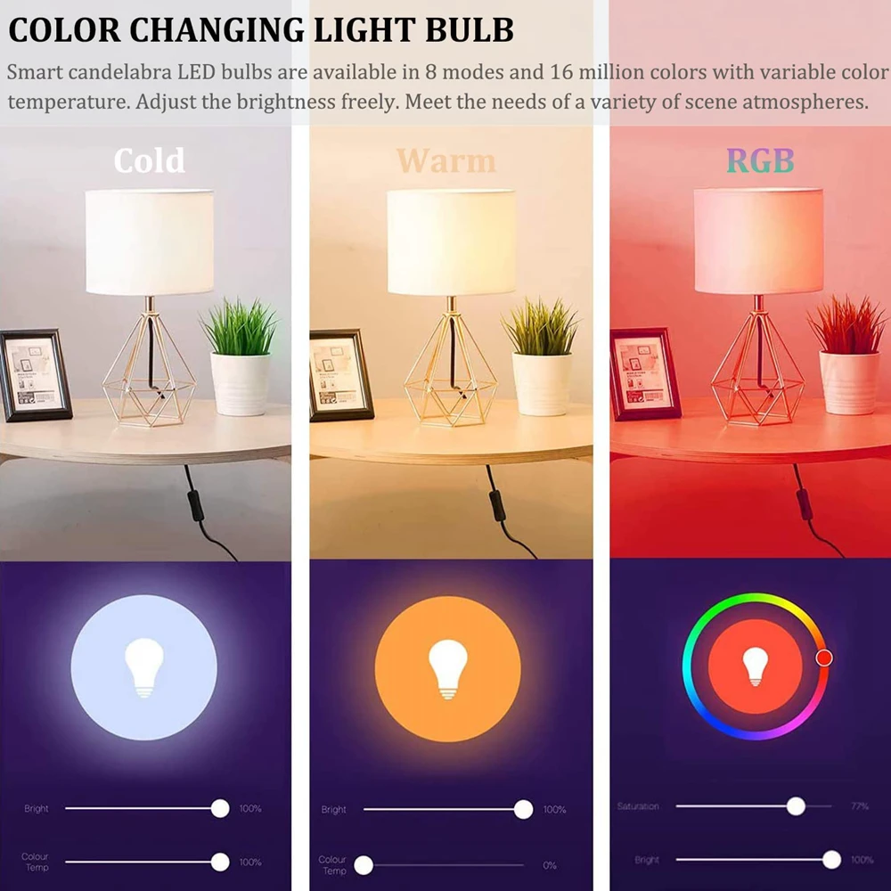 HomeKit – ampoule LED intelligente E14, WiFi, RGB + CW, bougie, variable, colorée, contrôle par application Cozylife, fonctionne avec Alexa Google Siri