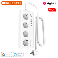 BORUIDAPLS Tuya Zigbee Smart Power Strip Extension Cord EU Socket Voice Remote Control Works With Google Home Alexa HU-E 4AC 16A