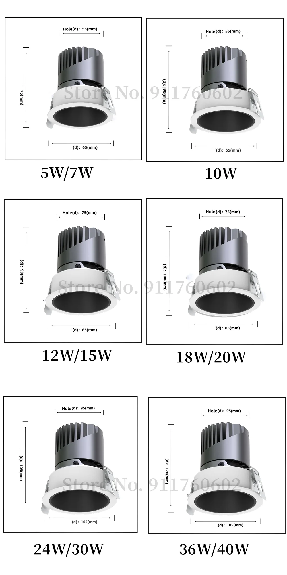 Anti-glare LED COB Spotlight 10W 12W 15W Dimmable LED Downlight 24° 3000K 4000K Ceiling Lamp 30W 36W Home commercial lighting