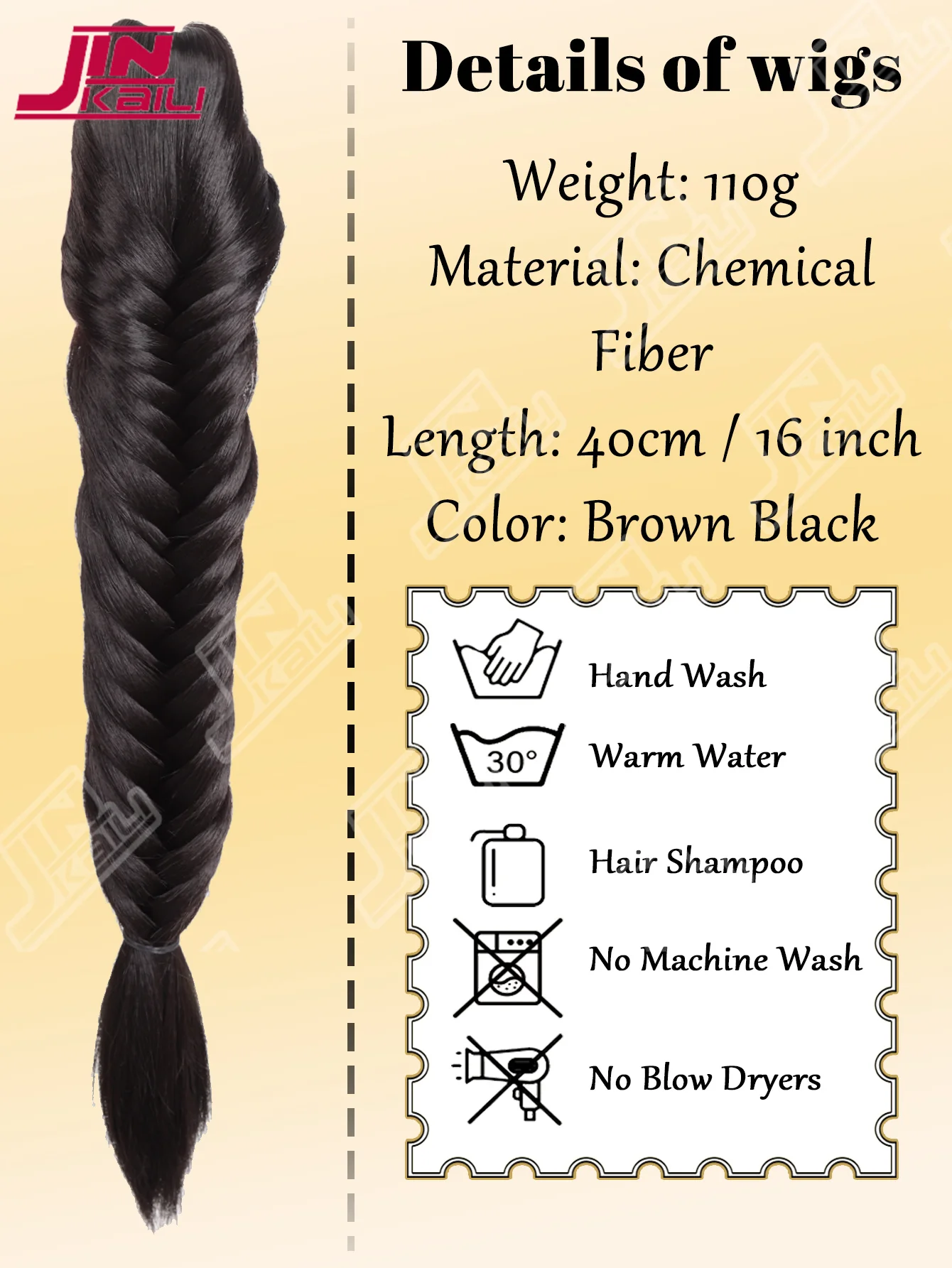 JKL Brown Black 40cm Fishbone Braid Ponytail Extension Synthetic Wig Clip-on Drawstring Ponytail for Daily & Cosplay Use